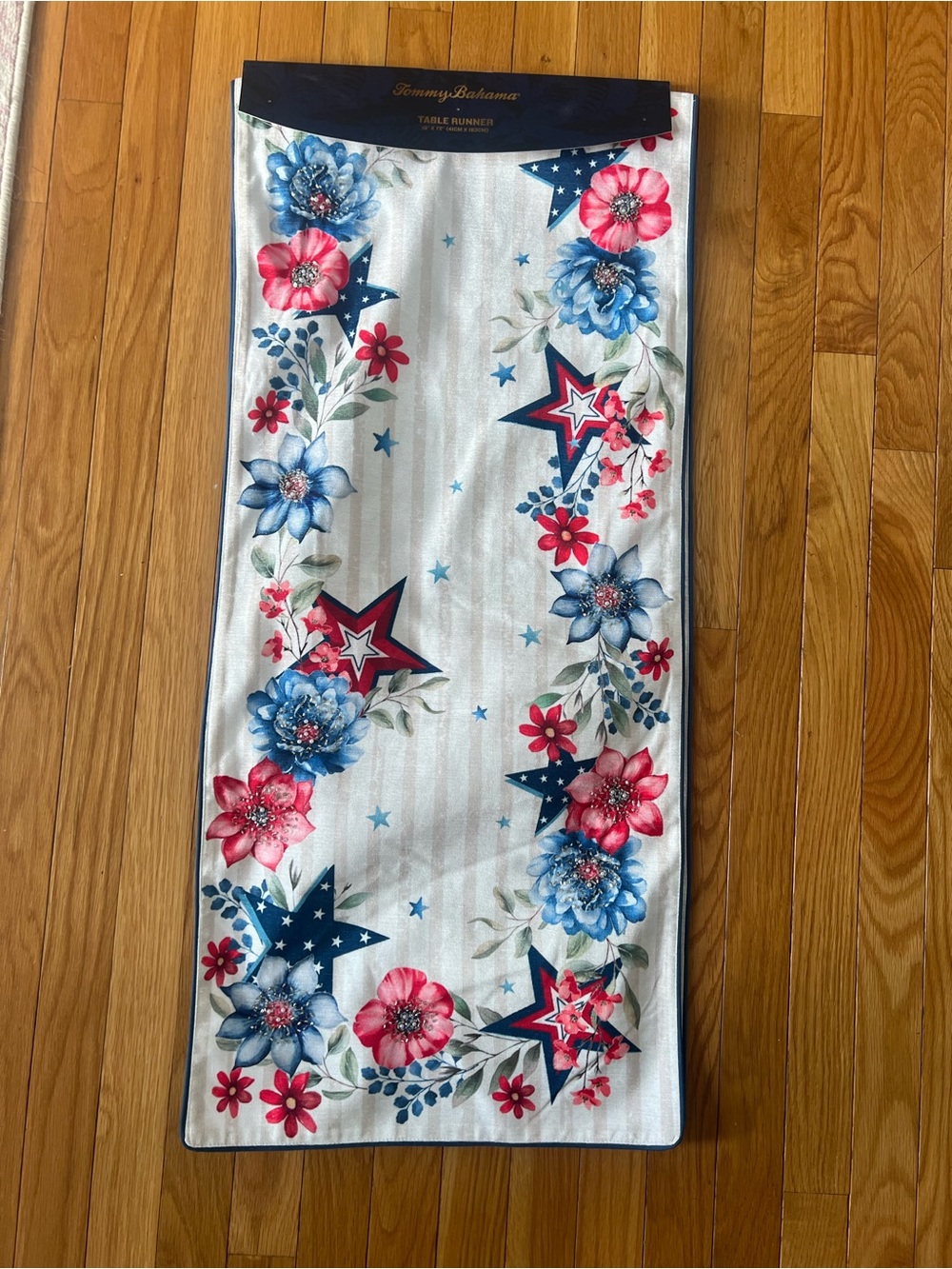 Tommy Bahama Red, Blue & White Floral Star Table Runner 16” x 72”
